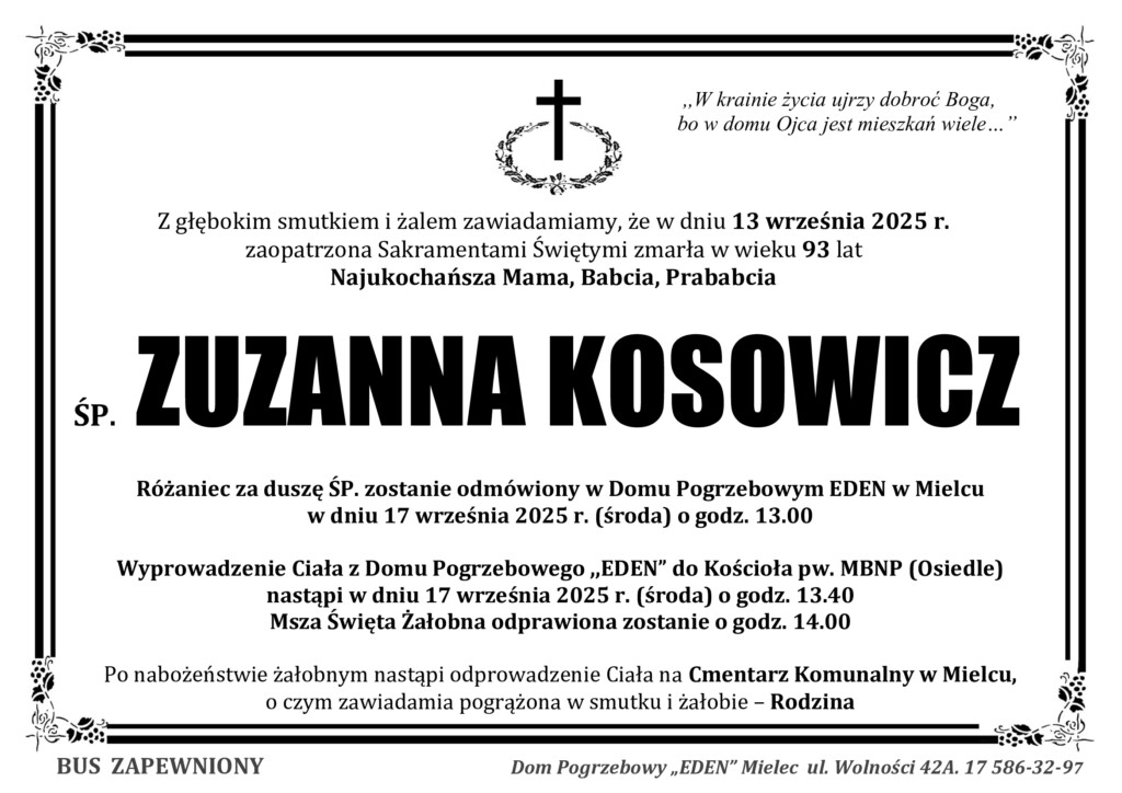 Read more about the article ŚP. ZUZANNA KOSOWICZ