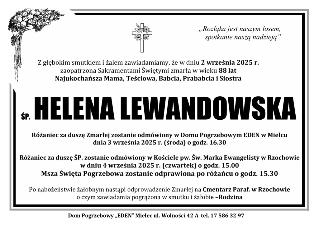 Read more about the article ŚP. HELENA LEWANDOWSKA
