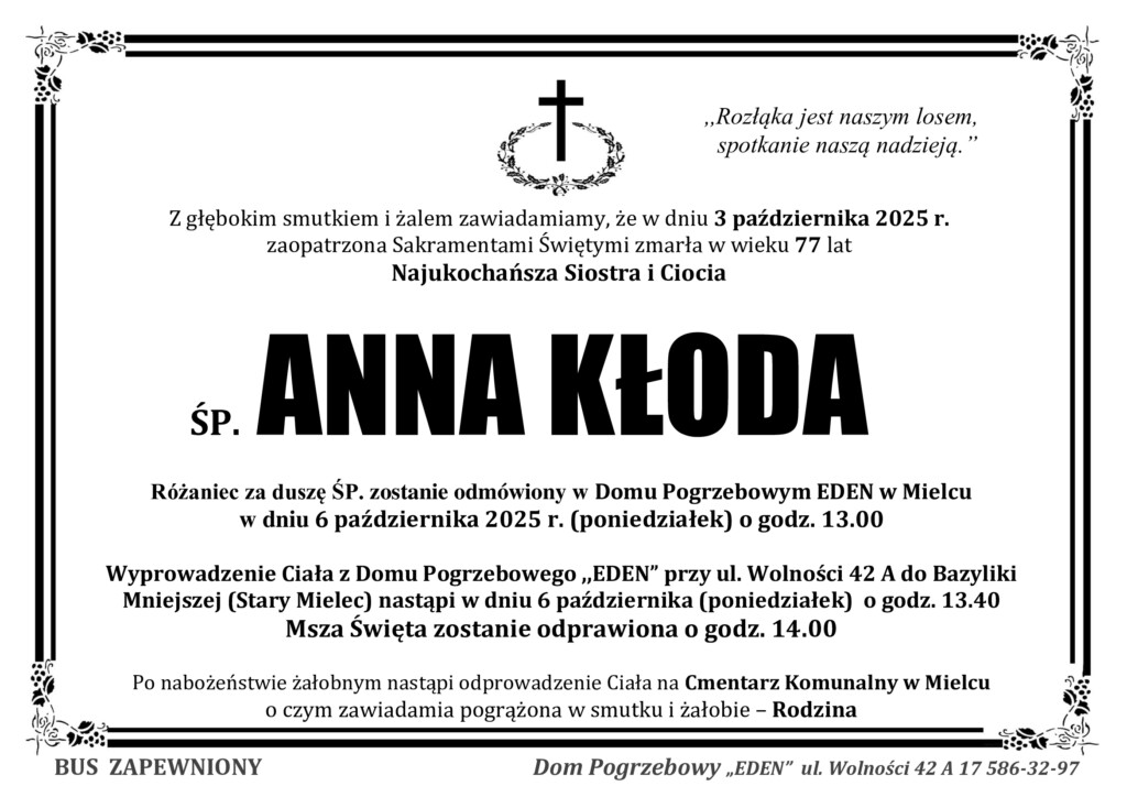Read more about the article ŚP. ANNA KŁODA
