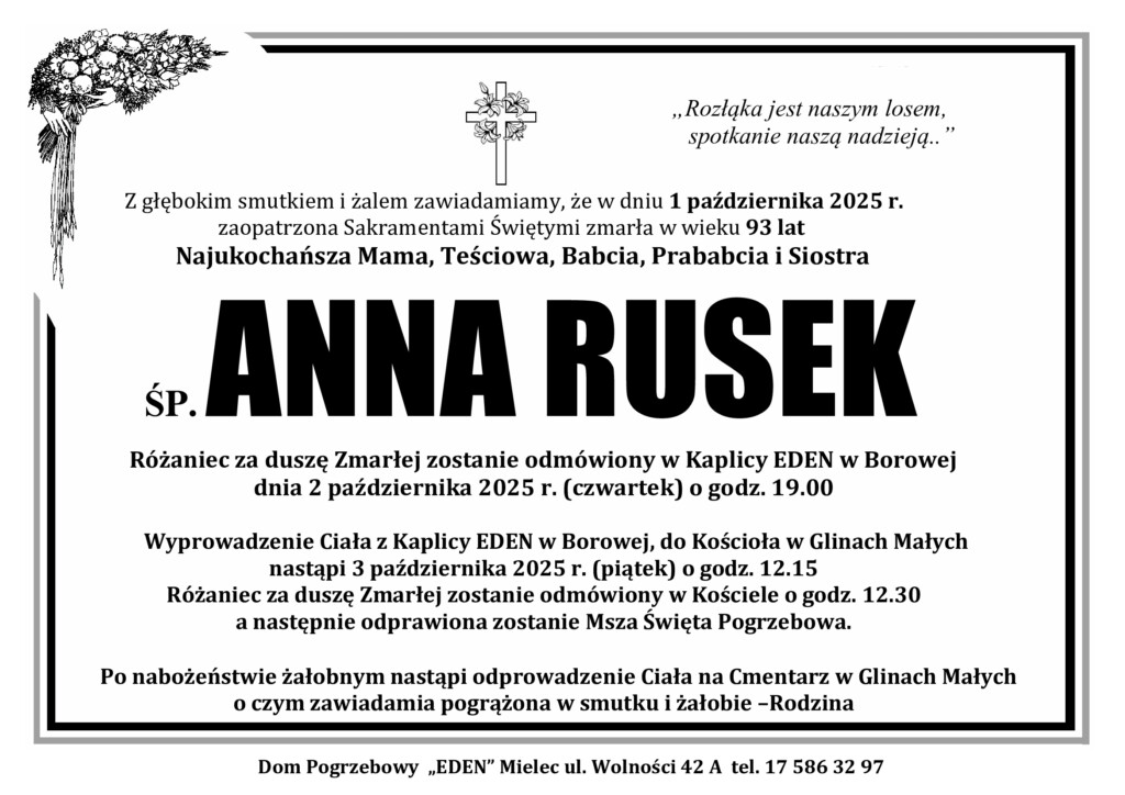 Read more about the article ŚP. ANNA RUSEK