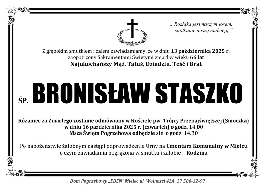 Read more about the article ŚP. BRONISŁAW STASZKO