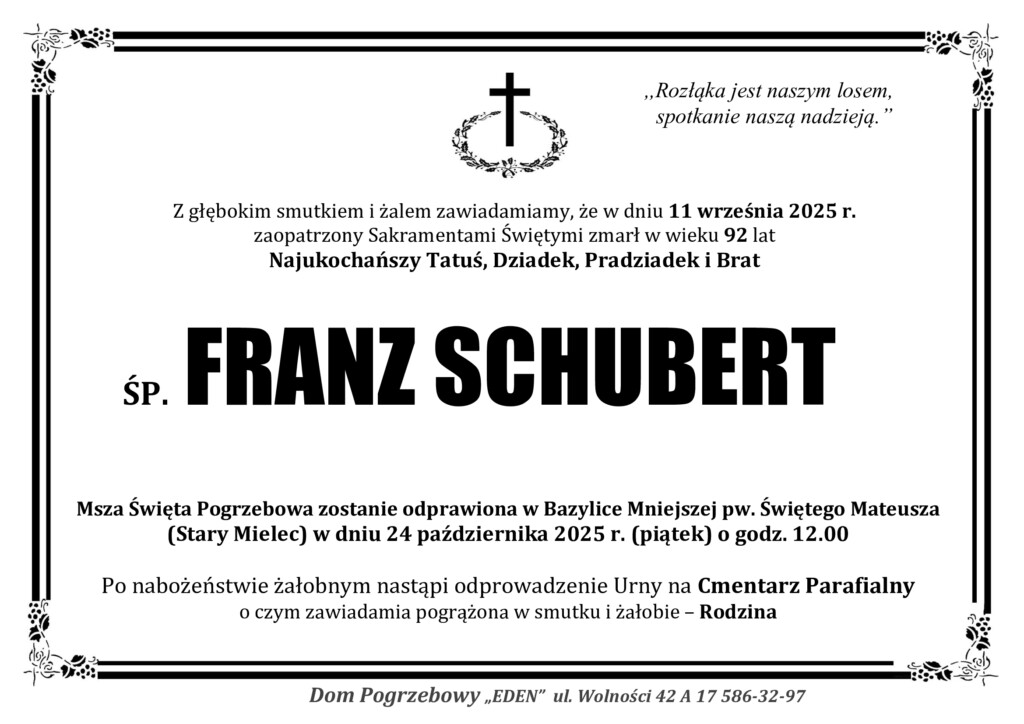 Read more about the article ŚP. FRANZ SCHUBERT