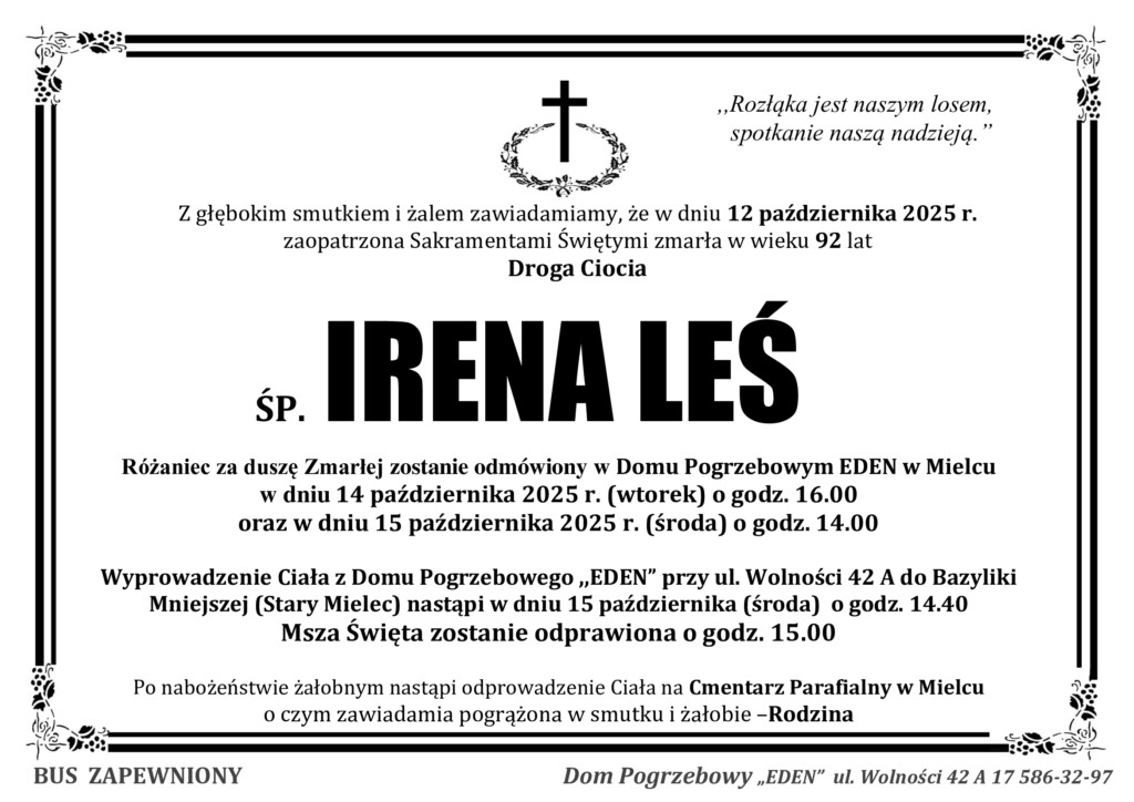 Read more about the article ŚP. IRENA LEŚ