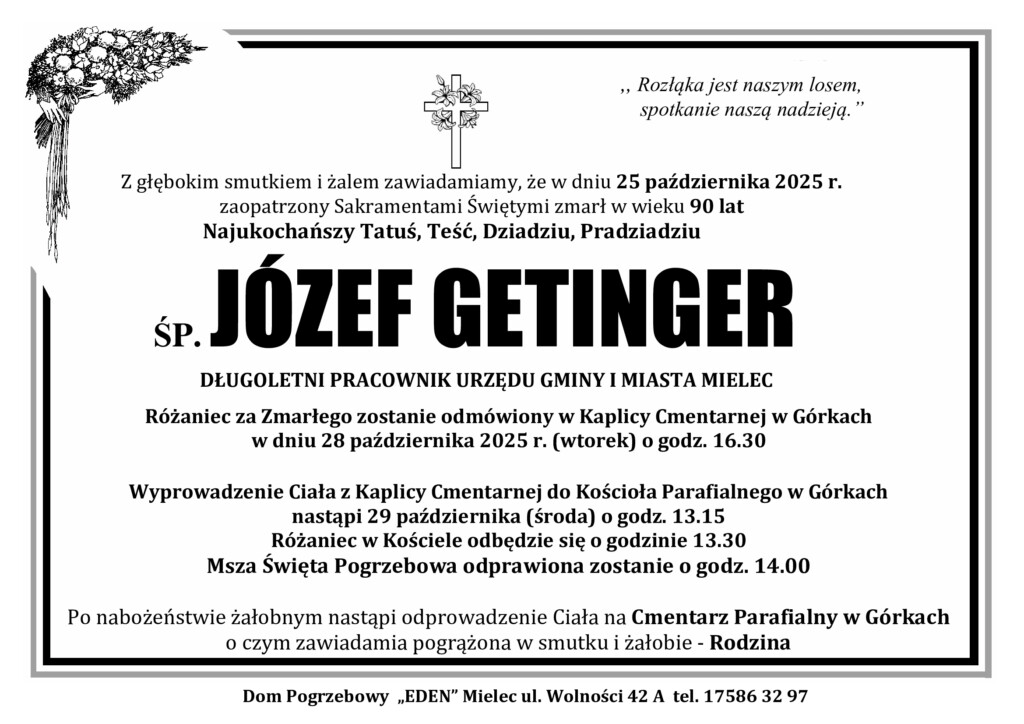 Read more about the article ŚP. JÓZEF GETINGER