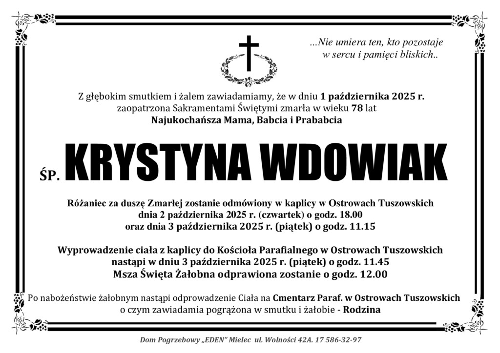 Read more about the article ŚP. KRYSTYNA WDOWIAK