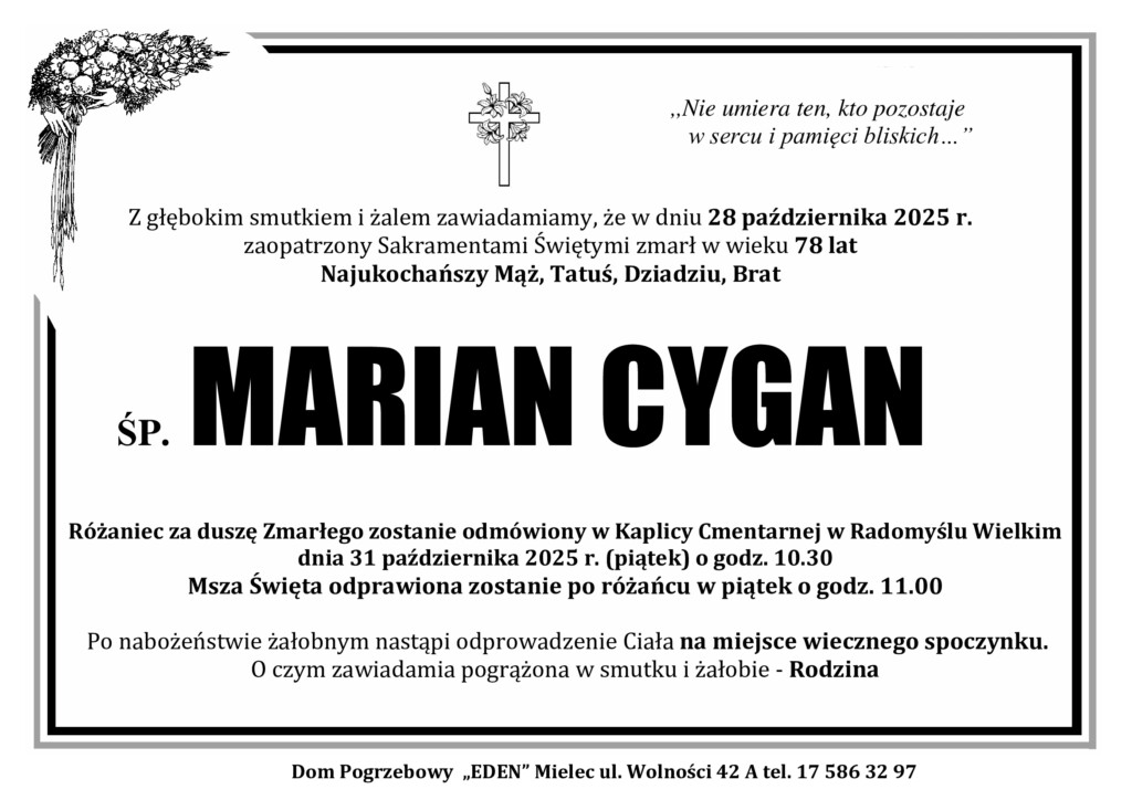 Read more about the article ŚP. MARIAN CYGAN