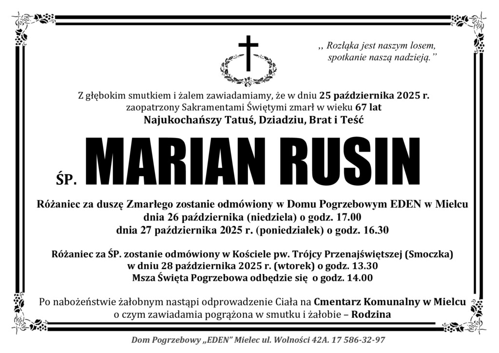 Read more about the article ŚP. MARIAN RUSIN