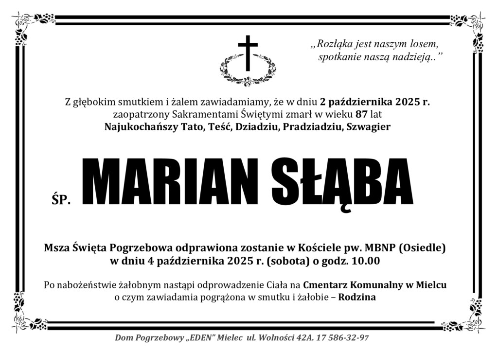 Read more about the article ŚP. MARIAN SŁĄBA