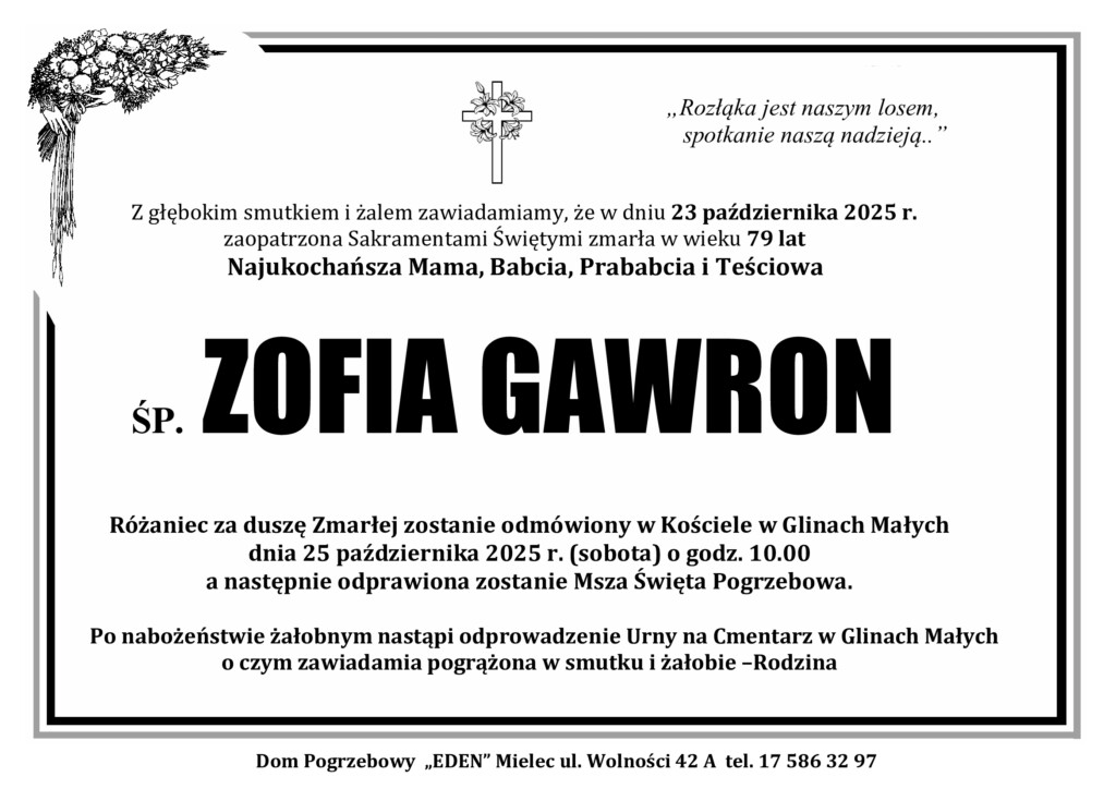 Read more about the article ŚP. ZOFIA GAWRON