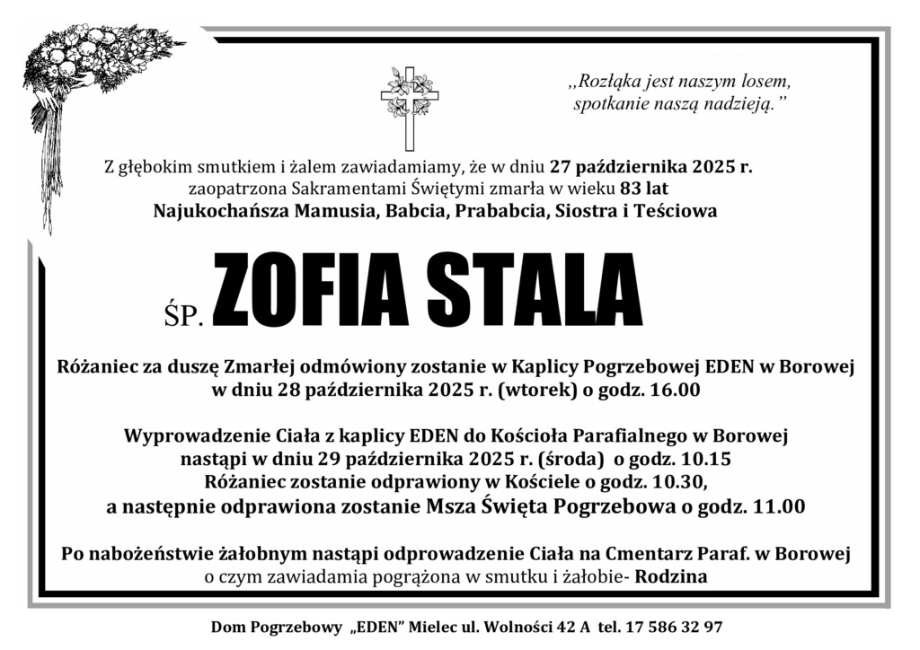 Read more about the article ŚP. ZOFIA STALA