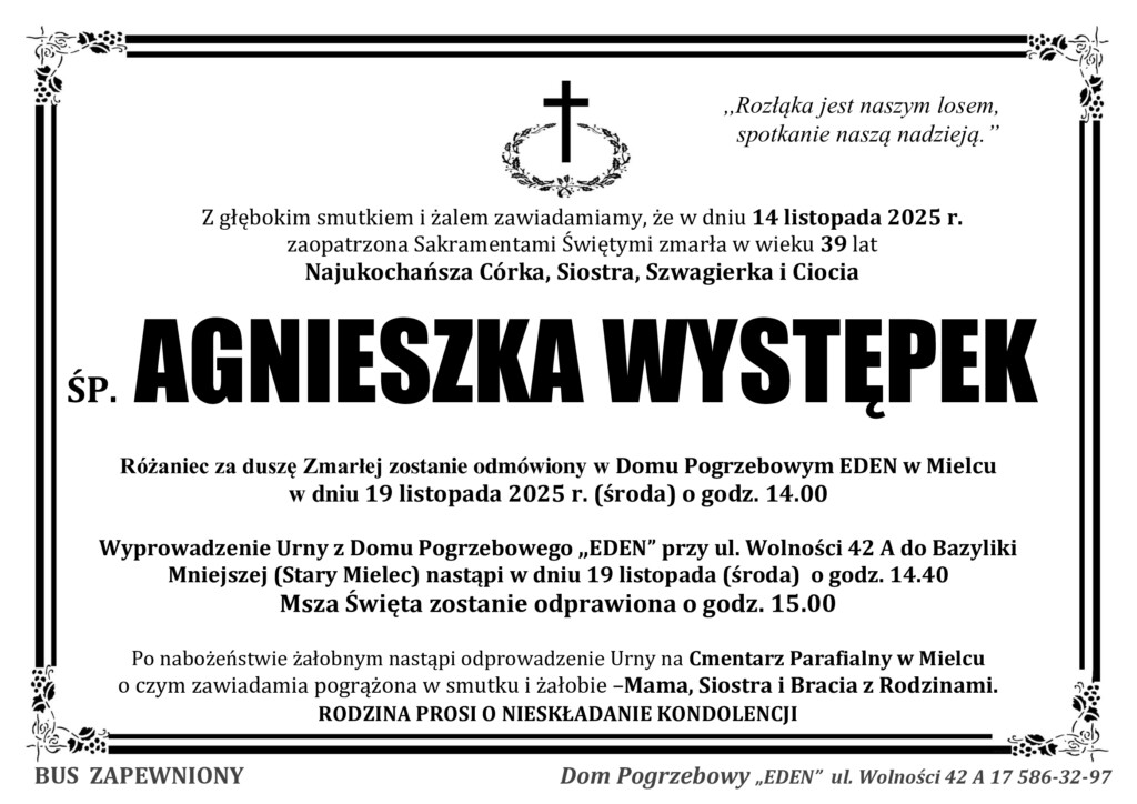 You are currently viewing ŚP. AGNIESZKA WYSTĘPEK