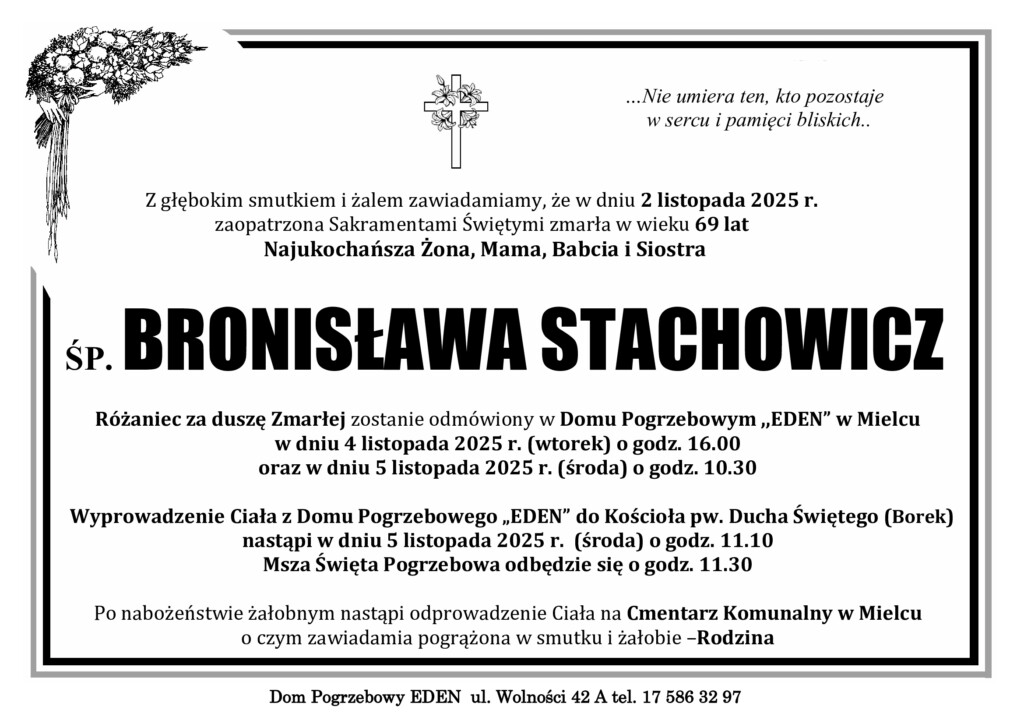 Read more about the article ŚP. BRONISŁAWA STACHOWICZ