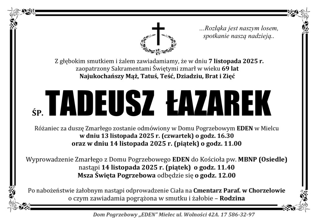 You are currently viewing ŚP. TADEUSZ ŁAZAREK