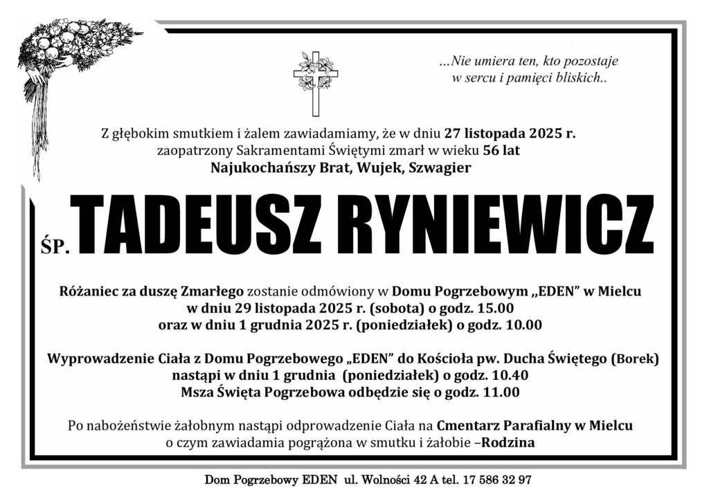 Read more about the article ŚP. TADEUSZ RYNIEWICZ