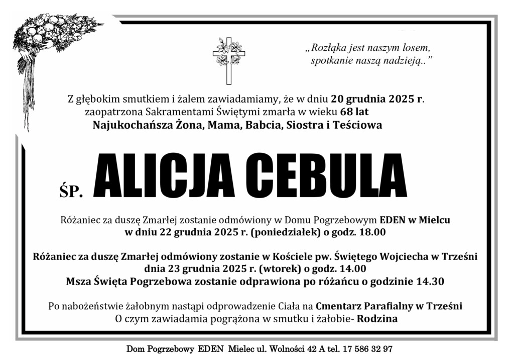 Read more about the article ŚP. ALICJA CEBULA
