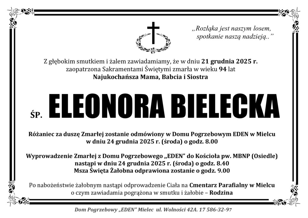Read more about the article ŚP. ELEONORA BIELECKA