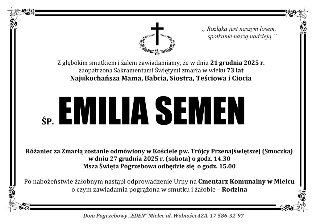 Read more about the article ŚP. EMILIA SEMEN
