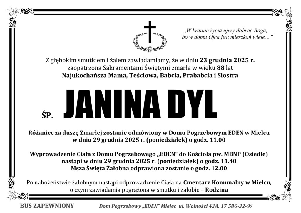 Read more about the article ŚP. JANINA DYL