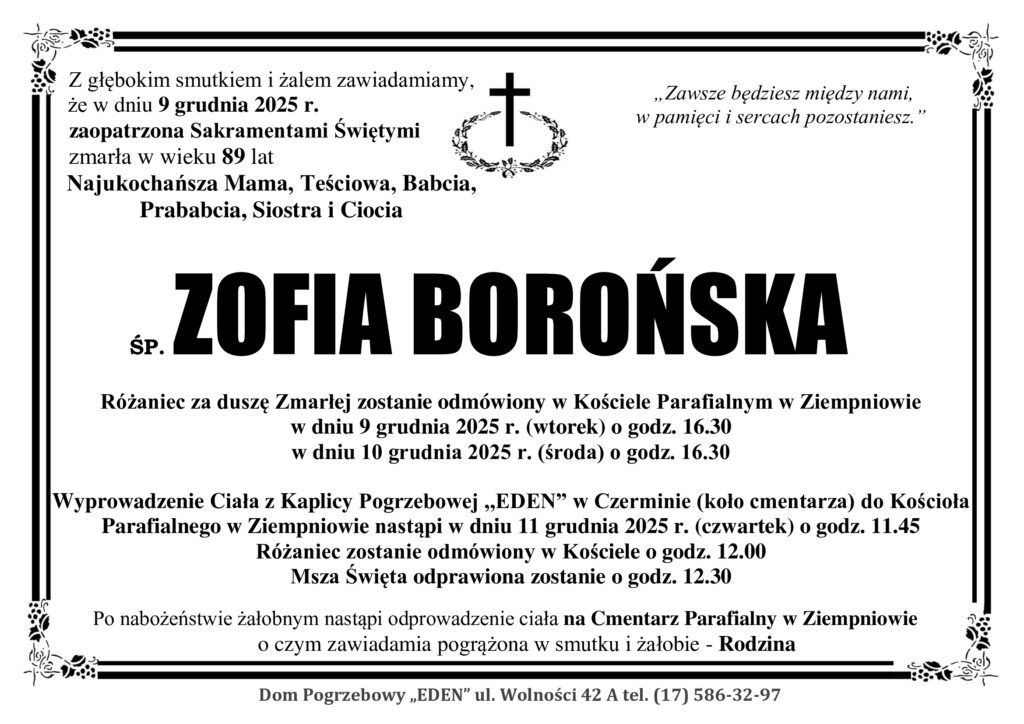 You are currently viewing ŚP. ZOFIA BOROŃSKA