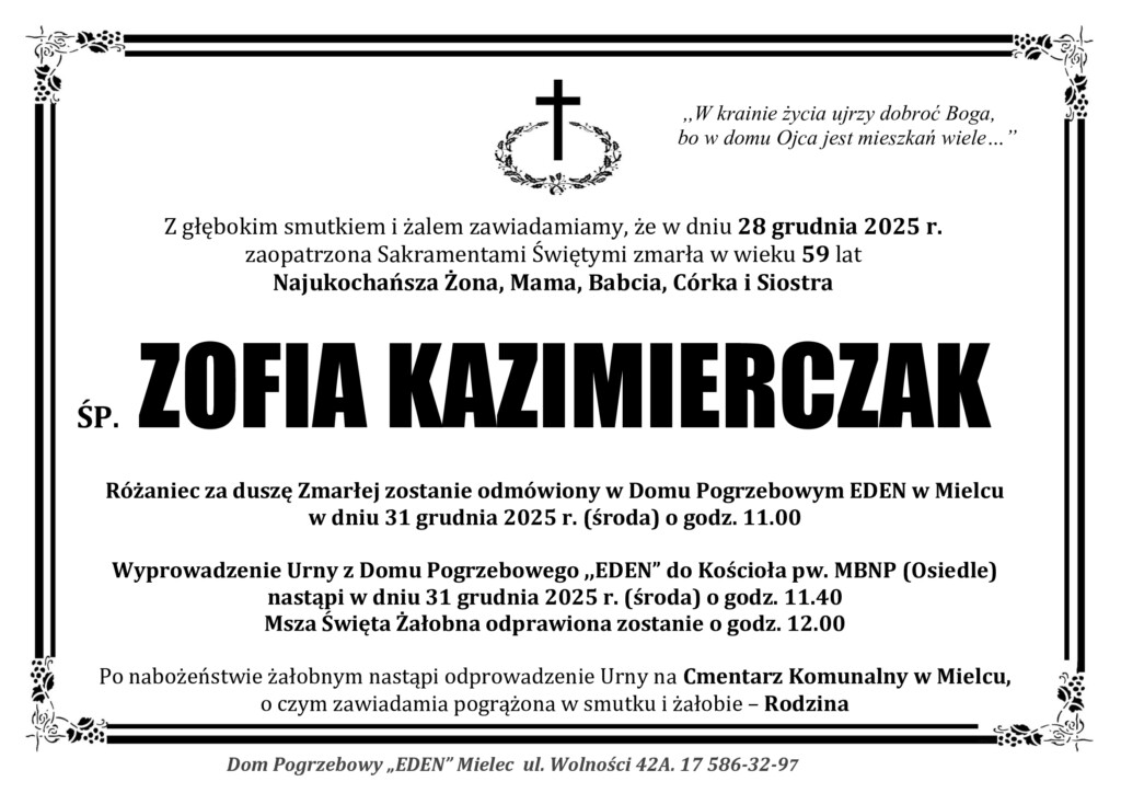 You are currently viewing ŚP. ZOFIA KAZIMIERCZAK