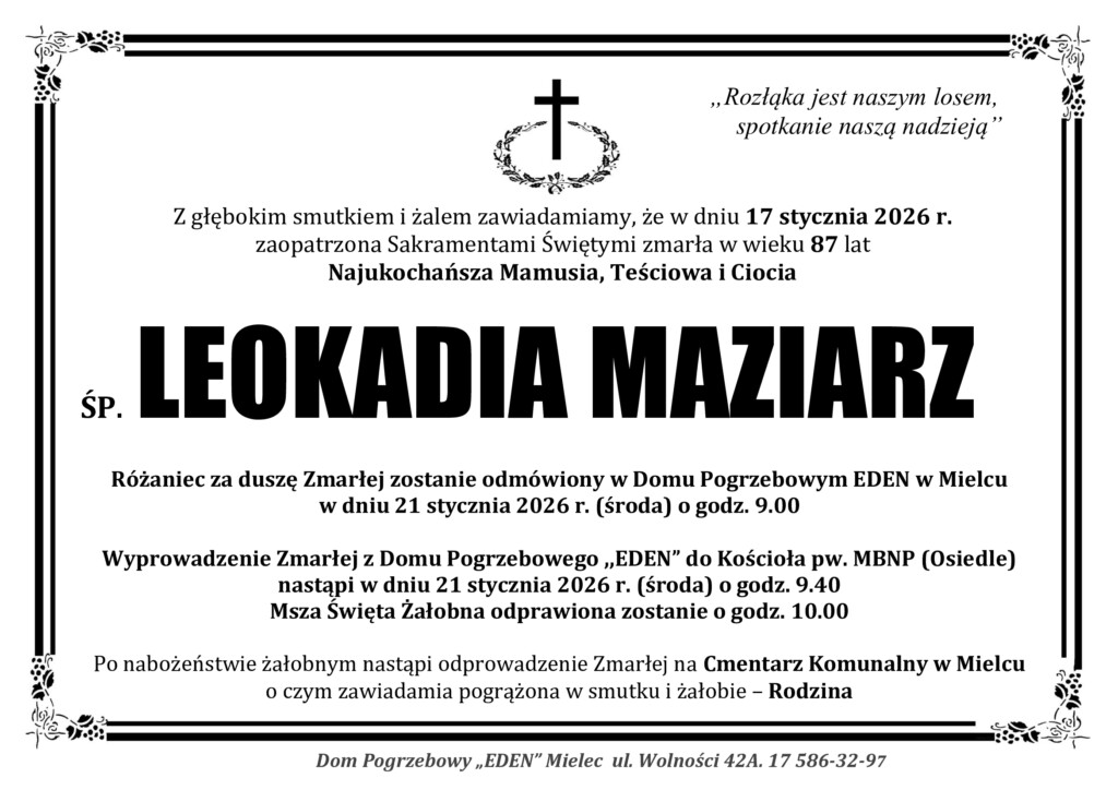 Read more about the article ŚP. LEOKADIA MAZIARZ