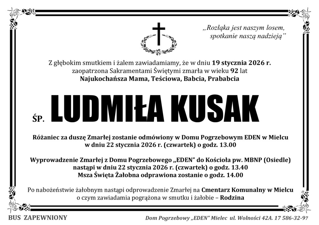 Read more about the article ŚP. LUDMIŁA KUSAK