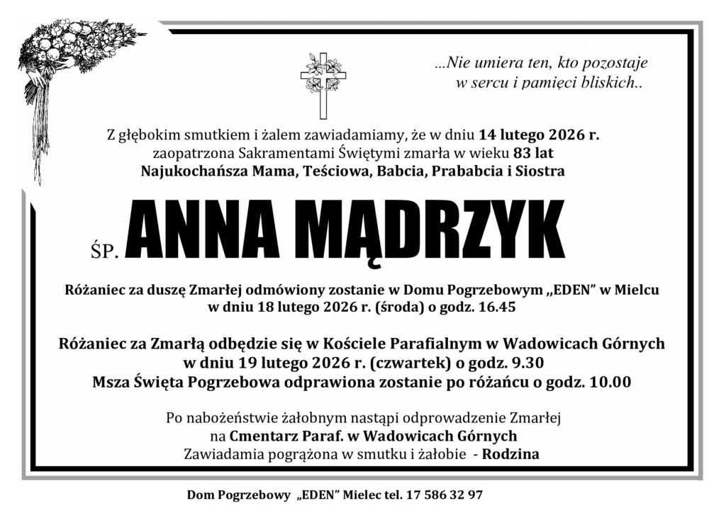 You are currently viewing ŚP. ANNA MĄDRZYK