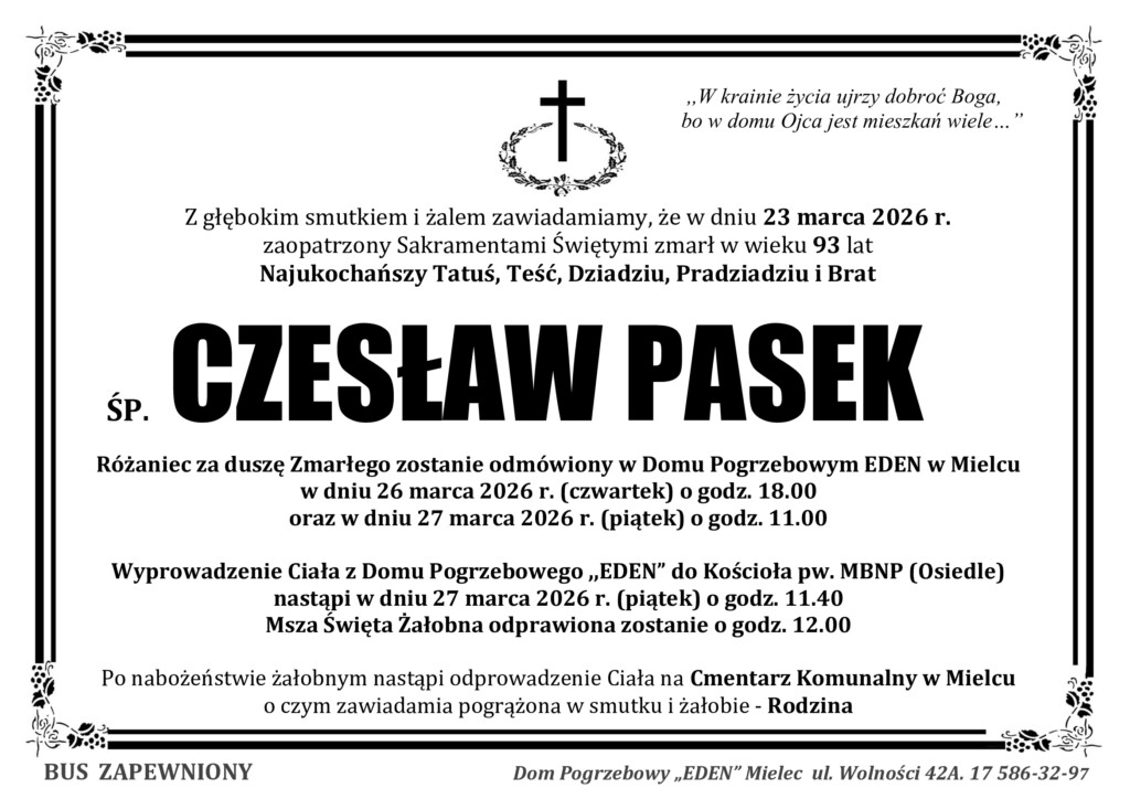 Read more about the article ŚP. CZESŁAW PASEK