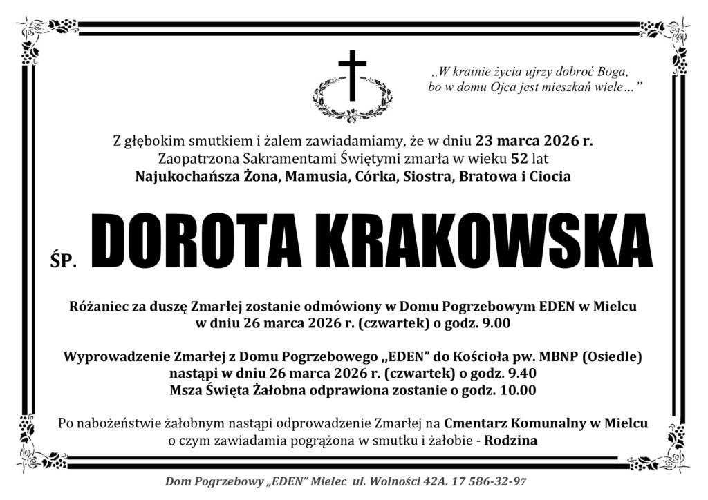 Read more about the article ŚP. DOROTA KRAKOWSKA