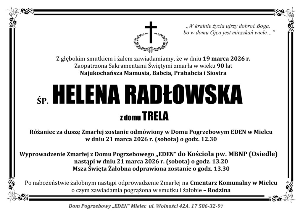 Read more about the article ŚP. HELENA RADŁOWSKA