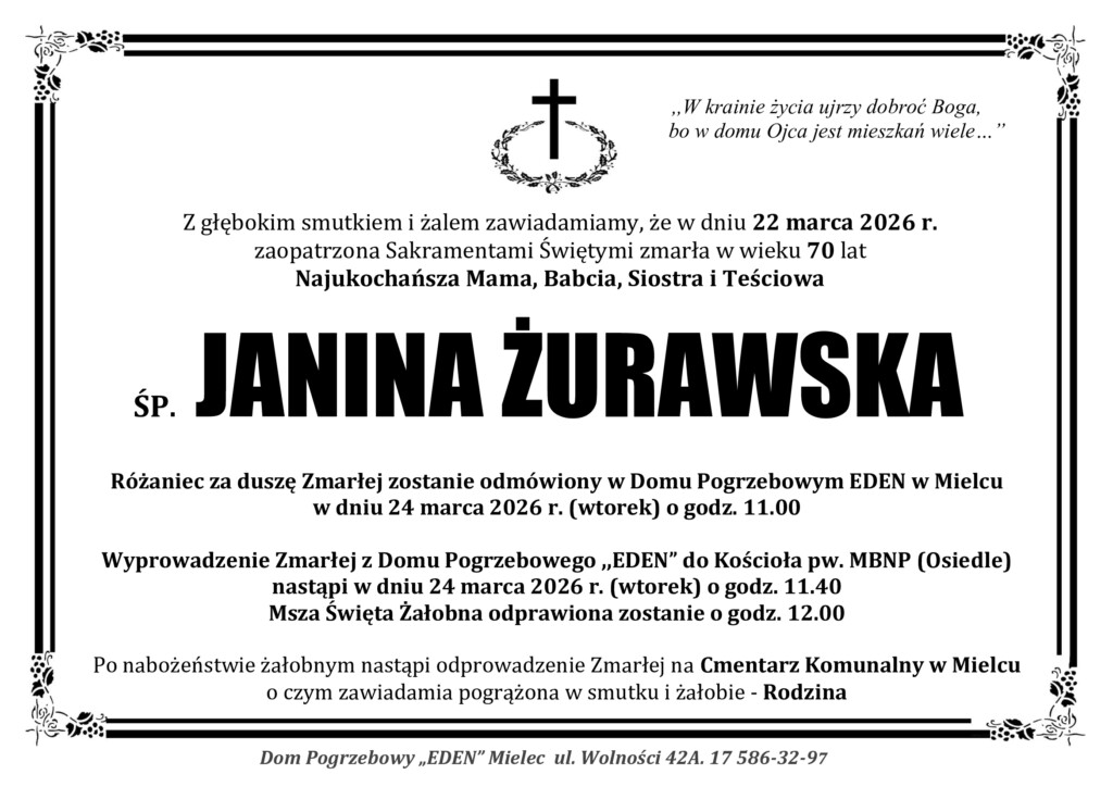 Read more about the article ŚP. JANINA ŻURAWSKA