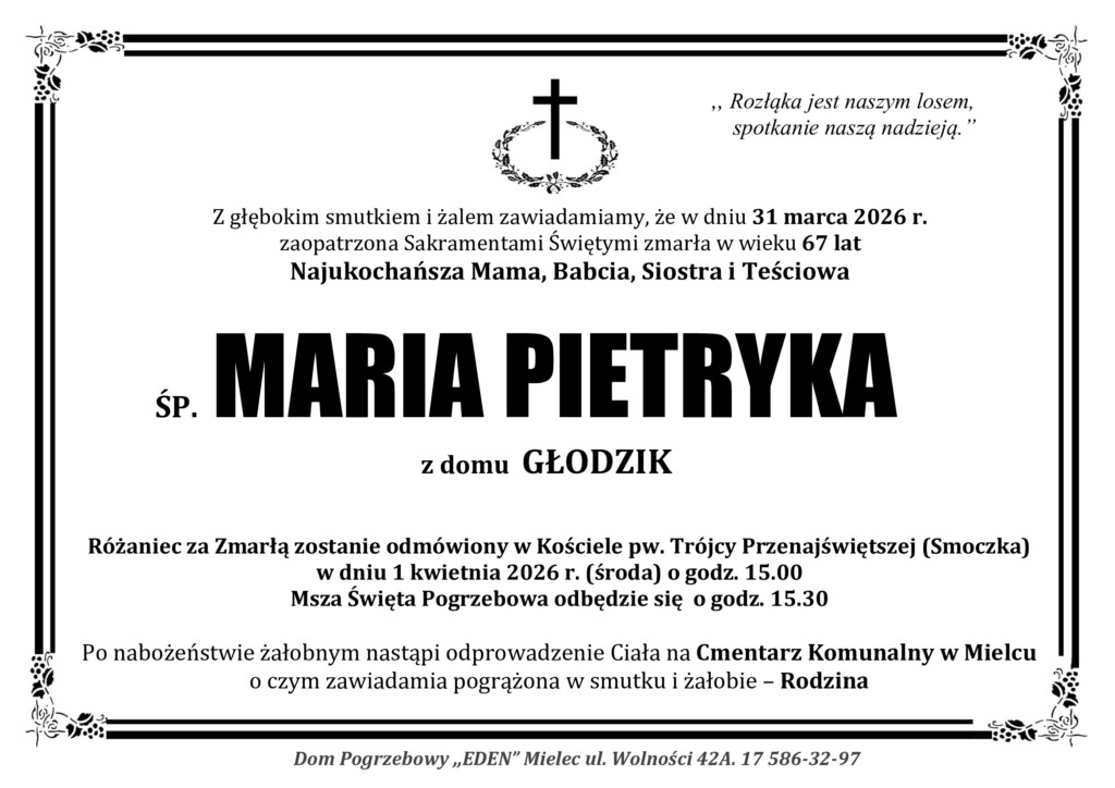 Read more about the article ŚP. MARIA PIETRYKA