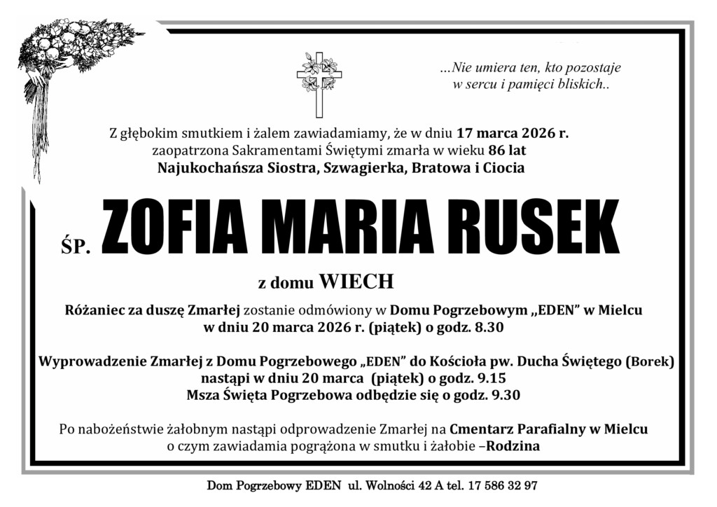 Read more about the article ŚP. ZOFIA MARIA RUSEK