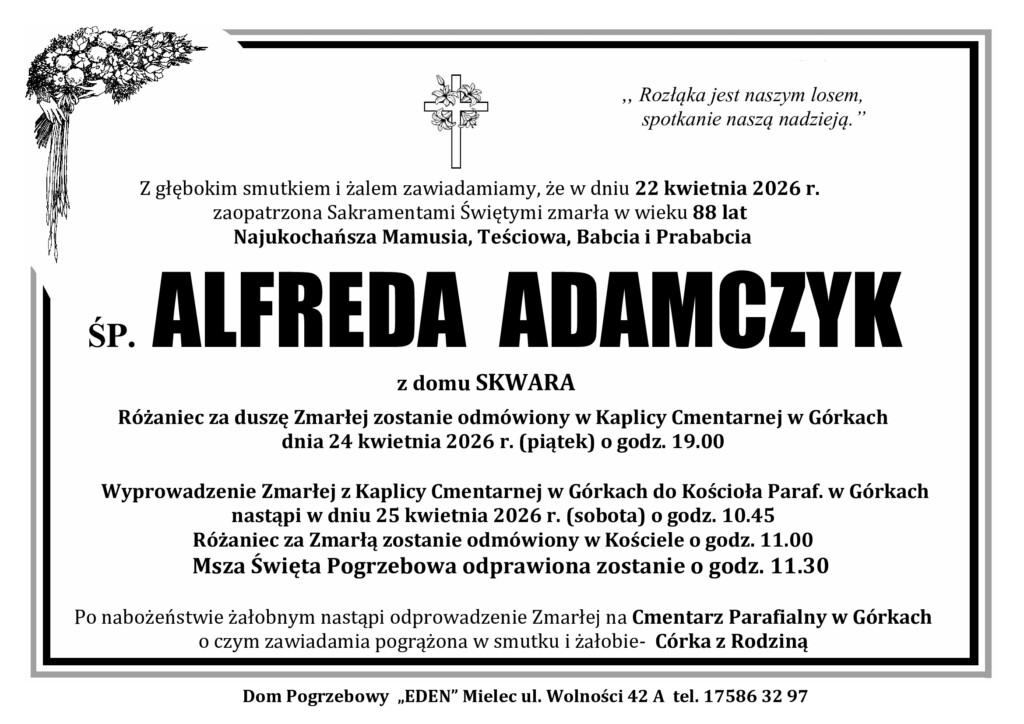 Read more about the article ŚP. ALFREDA ADAMCZYK