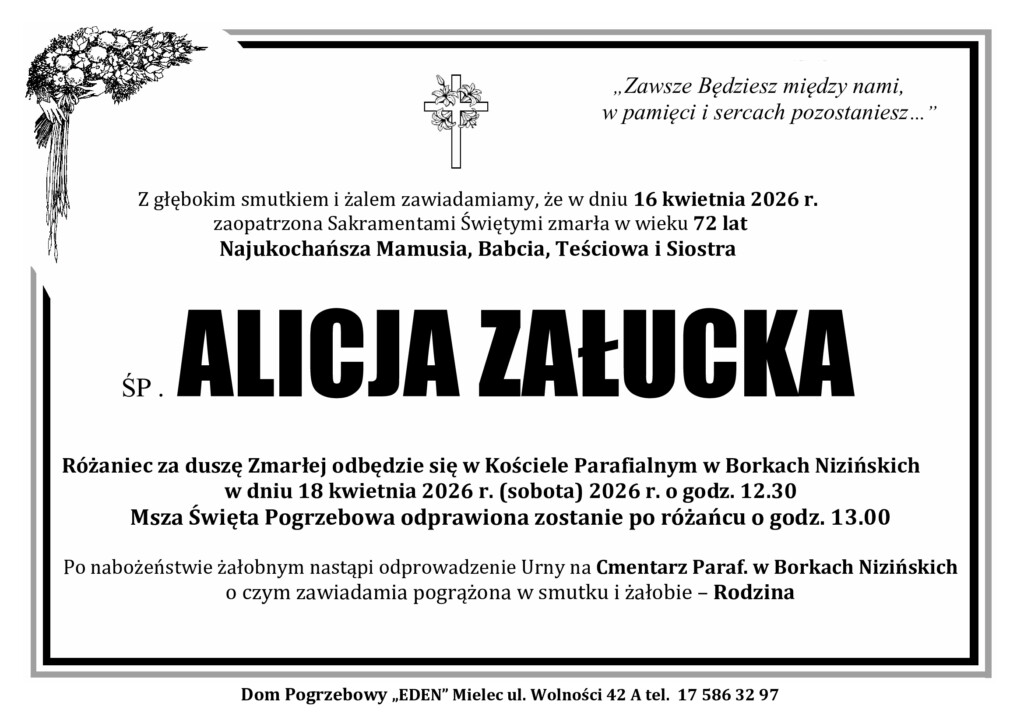 Read more about the article ŚP. ALICJA ZAŁUCKA