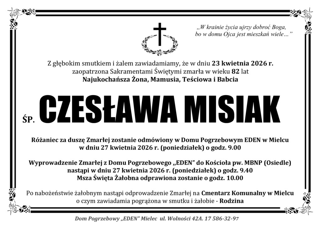 Read more about the article ŚP. CZESŁAWA MISIAK