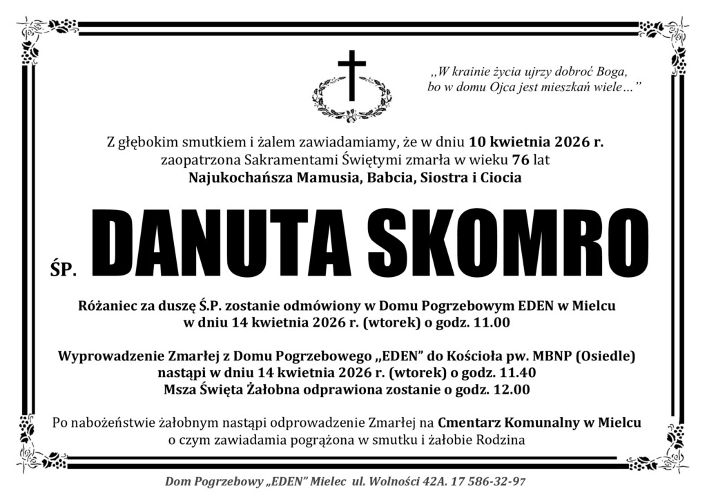 Read more about the article ŚP. DANUTA SKOMRO