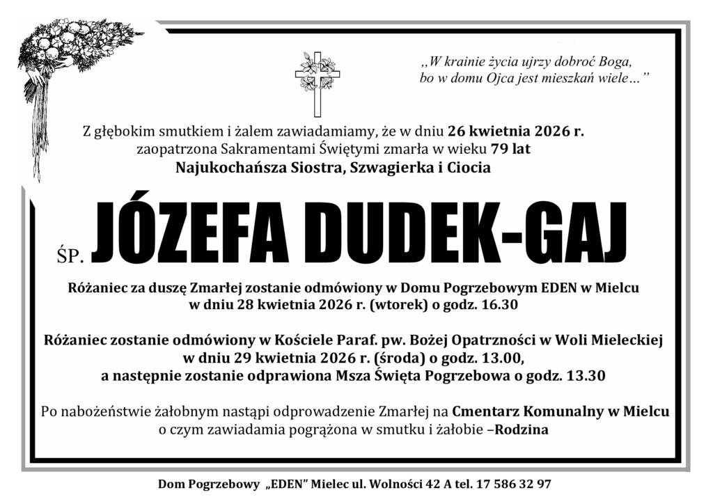 You are currently viewing ŚP. JÓZEFA DUDEK-GAJ