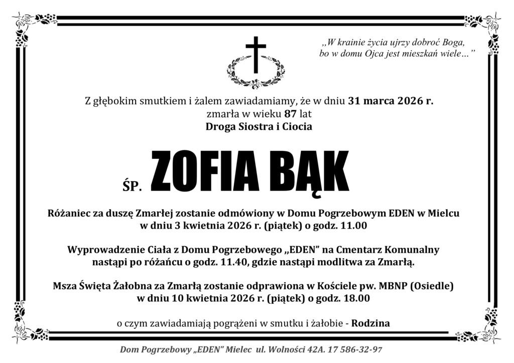Read more about the article ŚP. ZOFIA BĄK