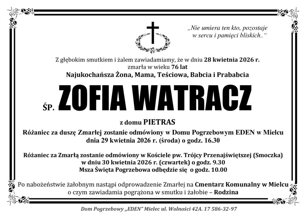 You are currently viewing ŚP. ZOFIA WATRACZ