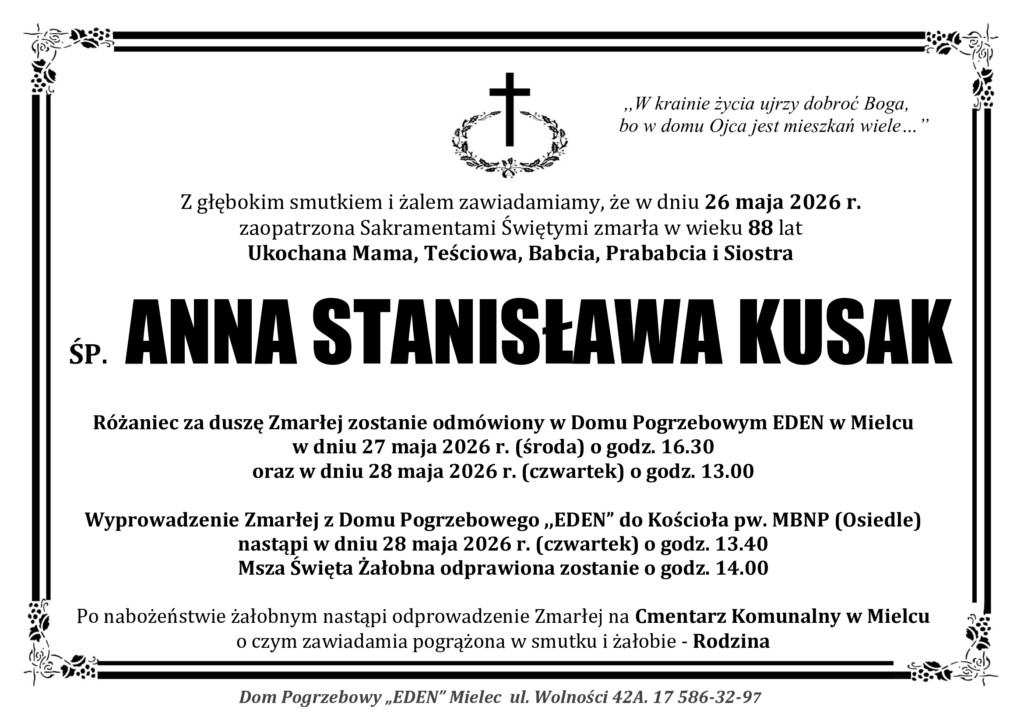Read more about the article ŚP. ANNA STANISŁAWA KUSAK