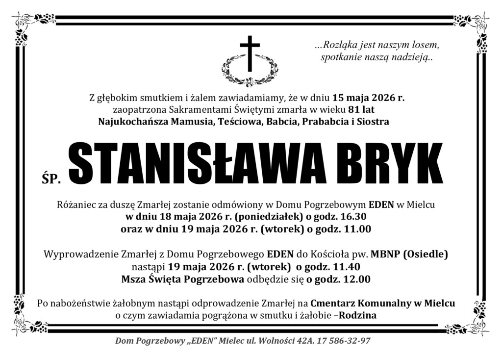 You are currently viewing ŚP. STANISŁAWA BRYK