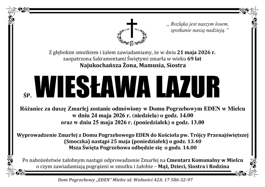 Read more about the article ŚP. WIESŁAWA LAZUR