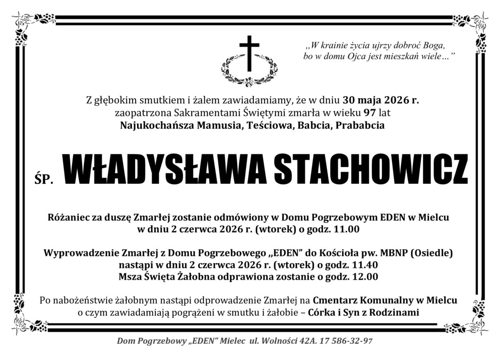 Read more about the article ŚP. WŁADYSŁAWA STACHOWICZ