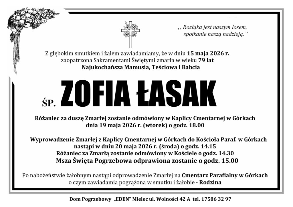 Read more about the article ŚP. ZOFIA ŁASAK