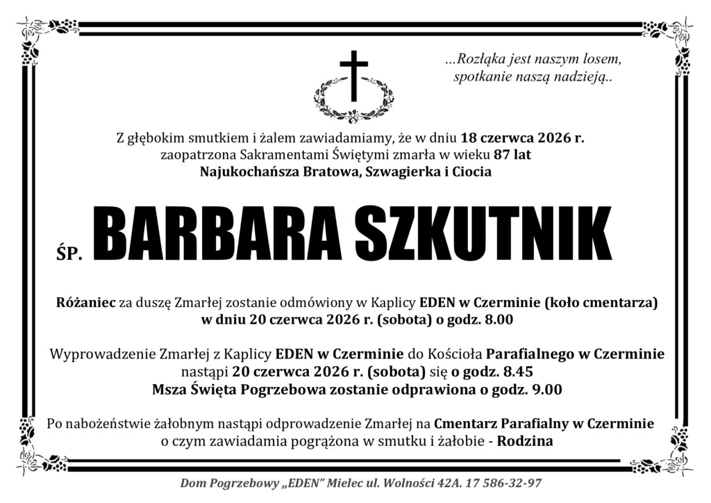 Read more about the article ŚP. BARBARA SZKUTNIK