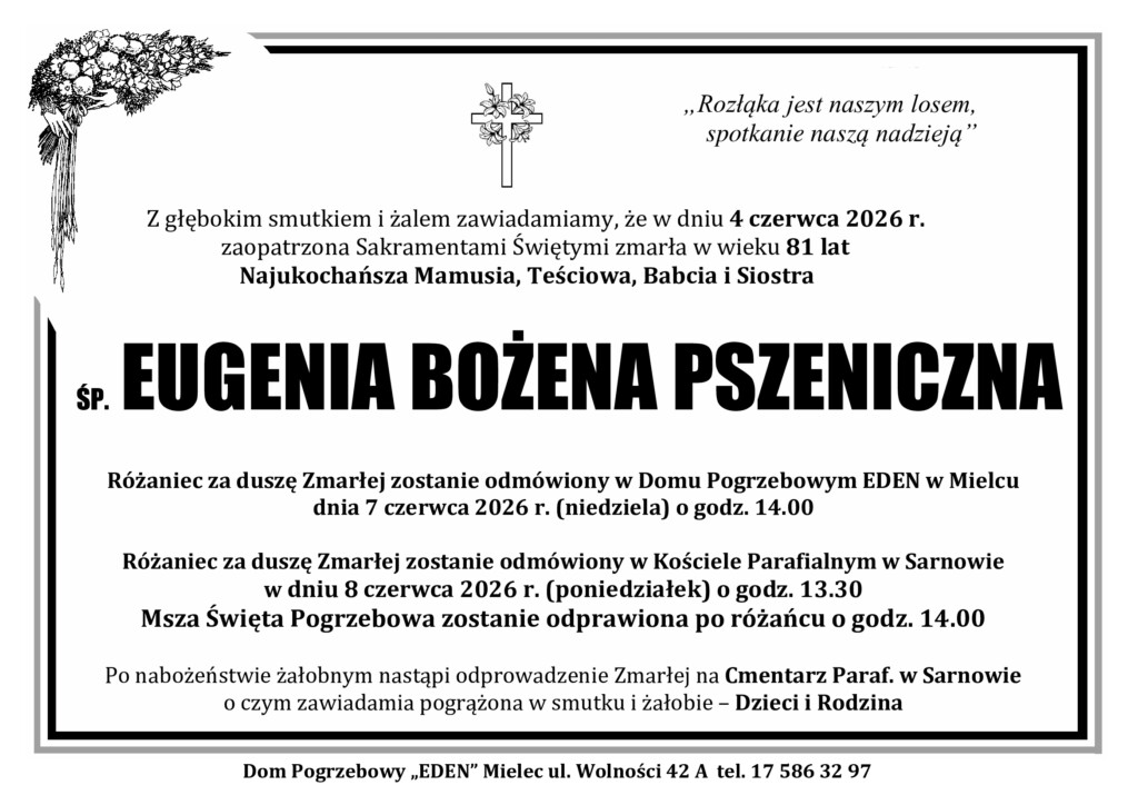 Read more about the article ŚP. EUGENIA BOŻENA PSZENICZNA