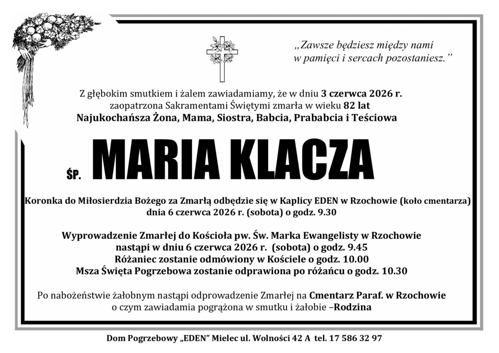 Read more about the article ŚP. MARIA KLACZA