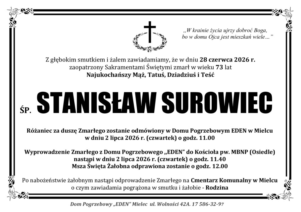 Read more about the article ŚP. STANISŁAW SUROWIEC