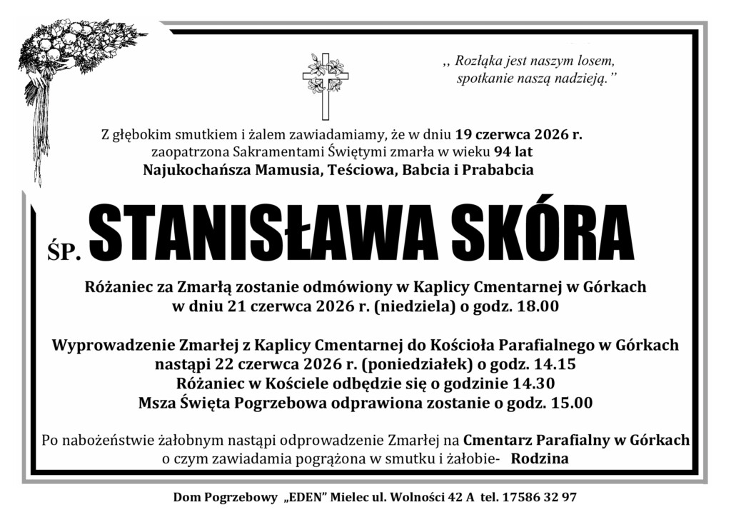 Read more about the article ŚP. STANISŁAWA SKÓRA